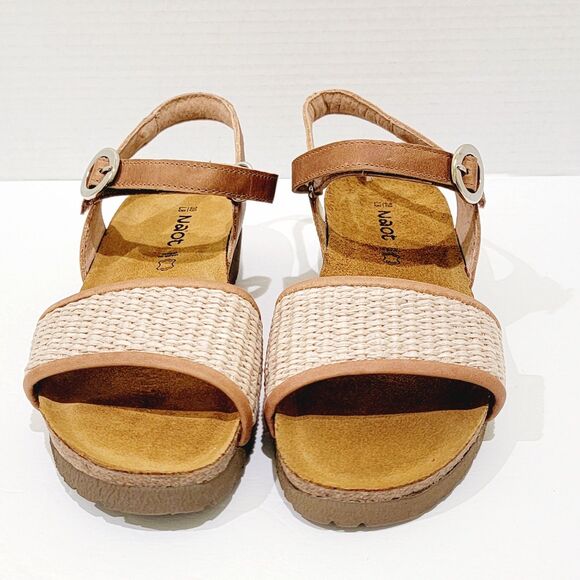 Naot Cecile Sandals Women's 39 Size 8 8.5 Latte Brown Leather Sand Raffia Wedges - Picture 3 of 12